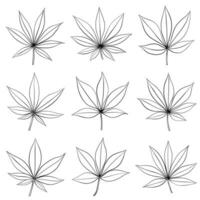 enkelhet cannabisblad frihandsritning platt designsamling. vektor