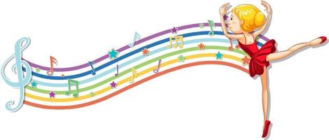 ballerina med melodisymboler på regnbågsvåg vektor