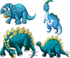 uppsättning blå dinosaurie seriefigur vektor