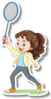 seriefiguren klistermärke med en flicka som spelar badminton vektor