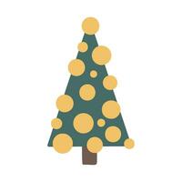 Vektor handgezeichnete Weihnachtsbaum isoliert auf weißem Hintergrund-Symbol. lustige und süße Doodle-Vintage-Illustration für saisonales Design, Textil, Dekoration für Grußkarten. Fichte mit Neujahrsgirlande.