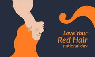 nationell kärlek din röd hår dag baner. skön flicka med röd hår. vektor illustration