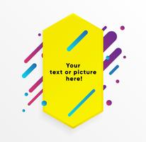 Gelbe abstrakte Textboxform mit modischen Neonlinien und Kreisen. Vektor Hintergrund
