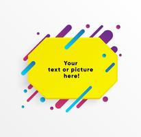 Gelbe abstrakte Textboxform mit modischen Neonlinien und Kreisen. Vektor Hintergrund