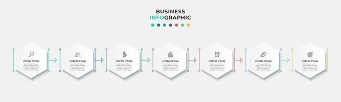 infographic design affärsmall med ikoner och 7 alternativ eller steg vektor