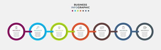 Infografik-Design-Business-Vorlage mit Symbolen und 7 Optionen oder Schritten vektor