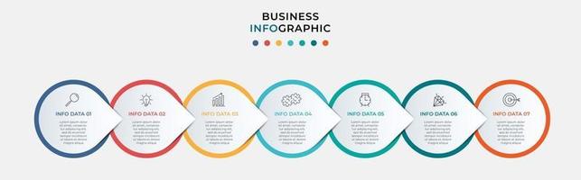 Infografik-Design-Business-Vorlage mit Symbolen und 7 Optionen oder Schritten vektor