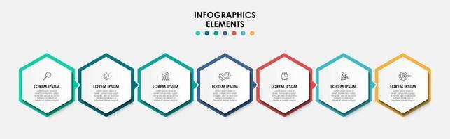 infographic design affärsmall med ikoner och 7 alternativ eller steg vektor
