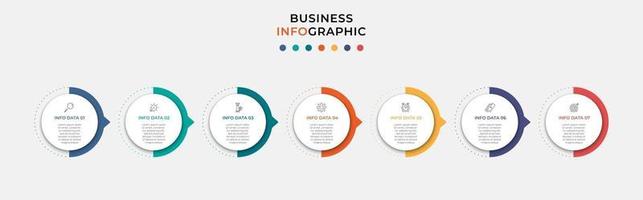 infographic design affärsmall med ikoner och 7 alternativ eller steg vektor