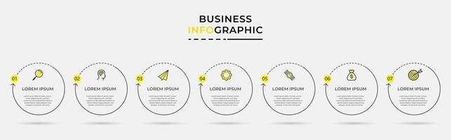 Infografik-Design-Business-Vorlage mit Symbolen und 7 Optionen oder Schritten vektor