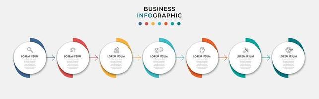 Infografik-Design-Business-Vorlage mit Symbolen und 7 Optionen oder Schritten vektor