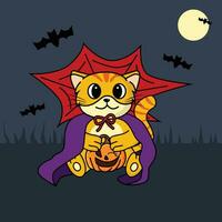 Halloween süß Katze halten ein Kürbis vektor