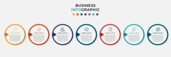 infographic design affärsmall med ikoner och 7 alternativ eller steg vektor