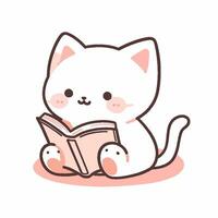 Karikatur Stil Katze lesen Buch. Hand gezeichnet Vektor Illustration.