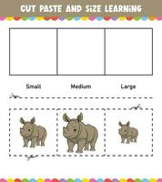 inlärning storlekar skära och klistra lätt aktivitet kalkylblad spel för barn med söt djur- vektor