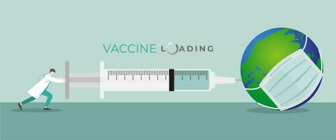 Arzt injizieren Impfstoff zu das Welt tragen Maske Das infizieren vektor