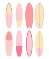 einstellen von Abbildungen von Surfbretter im Rosa Farben auf ein Weiß Hintergrund. Surfen. vektor