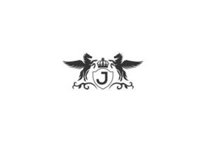 Brief j und Pegasus Logo Vektor. Pferd Logo. vektor