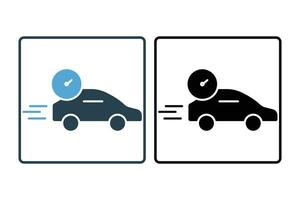 Auto Geschwindigkeit Symbol. Auto mit Tachometer. Symbol verbunden zu Geschwindigkeit. geeignet zum Netz Grundstück, Anwendung, Benutzer Schnittstellen, druckbar usw. solide Symbol Stil. einfach Vektor Design editierbar