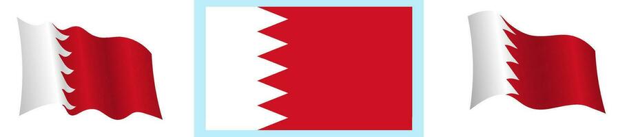 Flagge von Bahrain im statisch Position und im Bewegung, flattern im Wind im genau Farben und Größen. Vektor auf Weiß Hintergrund