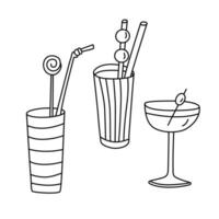 drycker cocktails hand dragen klotter vektor illustration svart översikt. bra för färg , meny, hälsning kort.