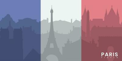 Paris Stadt Horizont. Silhouette Stadt Paris Frankreich Flagge Hintergrund. Vektor Illustration