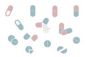 Vektor einstellen von isoliert Tabletten und anders Kapseln. einfach Illustration von Droge und Vitamine Symbole. Medizin Symbol zum Netz und Handy, Mobiltelefon App