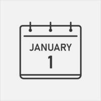 1 januari datum av kalender linje ikon. planera symbol. Semester tid, ny år. vektor