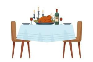 tabell med mat och vin. tacksägelse begrepp. vektor