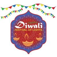 Lycklig diwali, festival av lampor, papper grafisk av indisk rangoli, gyllene lampor, färgrik dekorativ bakgrund, blå magenta bakgrund vektor