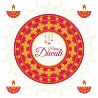 Lycklig diwali, festival av lampor, papper grafisk av indisk rangoli, gyllene lampor, färgrik dekorativ bakgrund, blå magenta bakgrund vektor