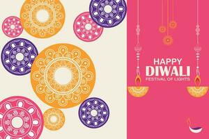 glücklich Diwali, Festival von Beleuchtung, Papier Grafik von indisch Rangoli, golden Beleuchtung, bunt dekorativ Hintergrund, Blau Magenta Hintergrund vektor