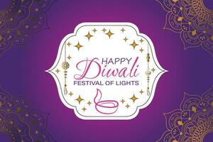 Lycklig diwali, festival av lampor, papper grafisk av indisk rangoli, gyllene lampor, färgrik dekorativ bakgrund, blå magenta bakgrund vektor