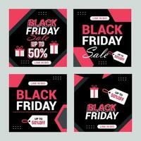platt svart fredag Instagram inlägg samling, Instagram posta, försäljning social media baner mall med svart bakgrund vektor
