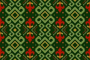 grön korsa sy färgrik geometrisk traditionell etnisk mönster ikat sömlös mönster gräns abstrakt design för tyg skriva ut trasa klänning matta gardiner och sarong aztec afrikansk indisk indonesiska vektor