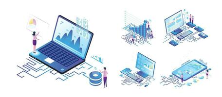 isometrisch Marketing, Daten Analyse, Forschung Konzept, Geschäft Start-up, Marketing Strategie isometrisch vektor