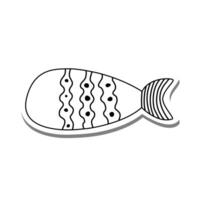 söt tecknad serie boho fisk på vit silhuett och grå skugga. vektor illustration handla om djur- fint.