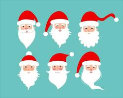 Santa claus Kopf eben Stil Satz. Vektor Weihnachten einstellen von komisch Santa claus Charakter einstellen mit Bart und Hüte.