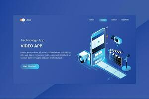 Film App isometrisch Konzept Landung Seite vektor