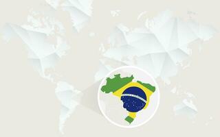 Brasilien Karte mit Flagge im Kontur auf Weiß polygonal Welt Karte. vektor
