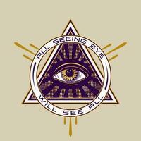 kreisförmig Emblem mit alle Sehen Auge, Auge von Vorsehung, Text Konzept von Intuition, Erweiterung von Bewusstsein bunt psychedelisch Illustration im mystisch Stil zum Kleidung, Kleidung, T-Shirts Design vektor