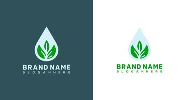 Wasser fallen mit Grün Blatt Logo Design. Ökologie Logo Vorlage Vektor Illustration