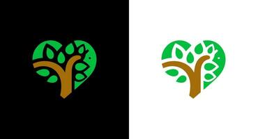 Grün Baum Logo Design. Natur und Umgebung Symbol. Vektor Illustration. Herz Baum Logo Symbol