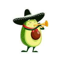 tecknad serie söt mexikansk avokado i sombrero vektor