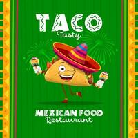 tecknad serie glad mexikansk tacos mariachi karaktär vektor