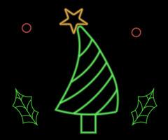 Neon- Weihnachten Baum mit Stern, glühend Symbol. Neon- Neu Jahr Baum Silhouette, Gliederung Weihnachten Baum im lebendig Farben. festlich Tanne mit Neon- Licht. Symbol Satz, Zeichen, Symbol zum ui. Vektor Illustration