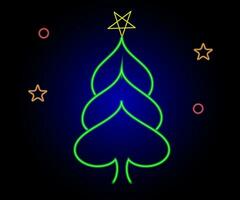 Neon- Weihnachten Baum mit Stern, glühend Symbol. Neon- Neu Jahr Baum Silhouette, Gliederung Weihnachten Baum im lebendig Farben. festlich Tanne mit Neon- Licht. Symbol Satz, Zeichen, Symbol zum ui. Vektor Illustration