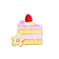 Süss Stück von Kuchen mit Rosa Sahne und Erdbeeren, Aquarell vektor
