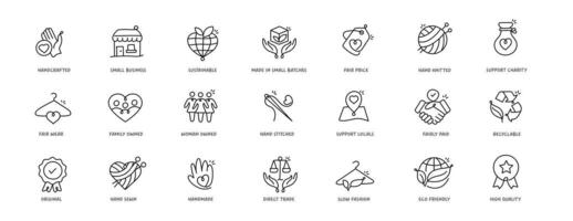 nachhaltig und ethisch handgemacht Symbole. handwerklich Symbole zum nachhaltig Marken. ethisch handgemacht Symbole zum umweltfreundlich Marken vektor
