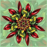 en blomma med röd, gul och grön löv vektor